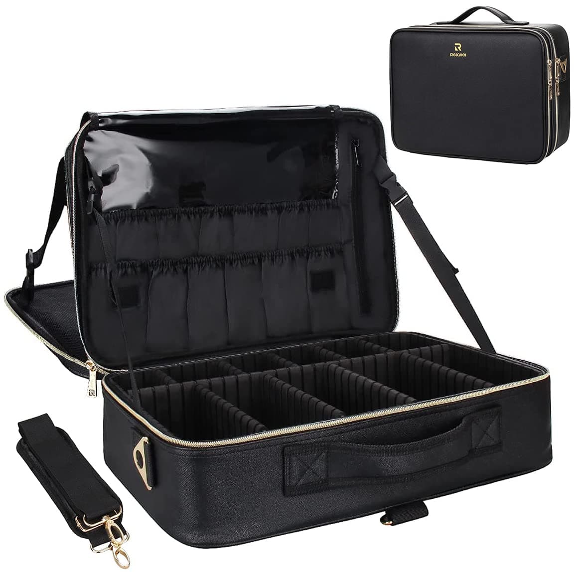 Makeup Case Large Makeup Bag Professional Train Case 16.5 inches Travel Cosmetic Organizer Brush Holder Waterproof Makeup Artist Storage Box, 3 Layer Large Capacity