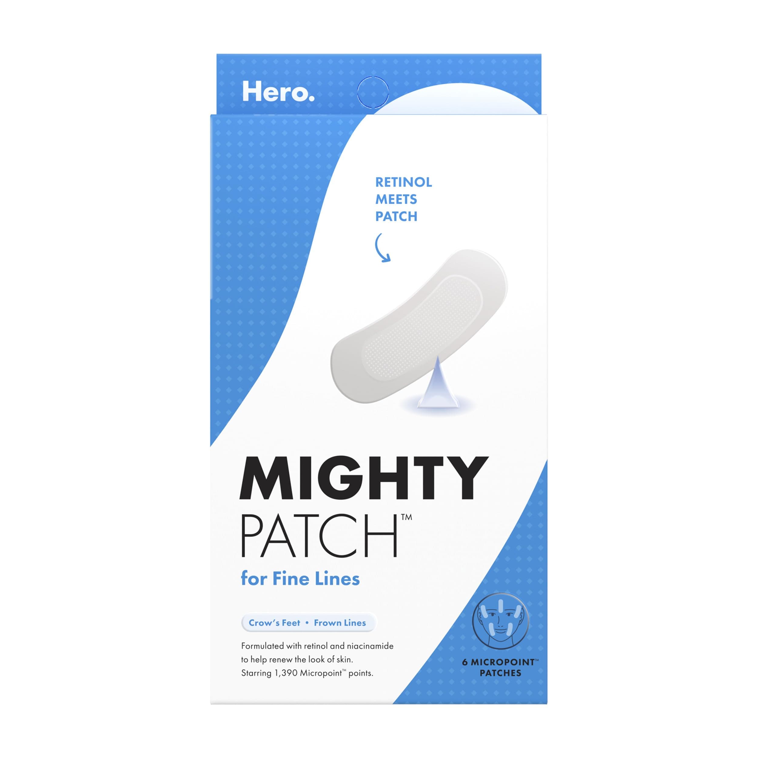 HERO COSMETICS Mighty Patch™ for Fine Lines Patches - Featuring Retinol and 1,390 dissolving Micropoint™ Points to Help Renew the Look of Skin (6 Count)