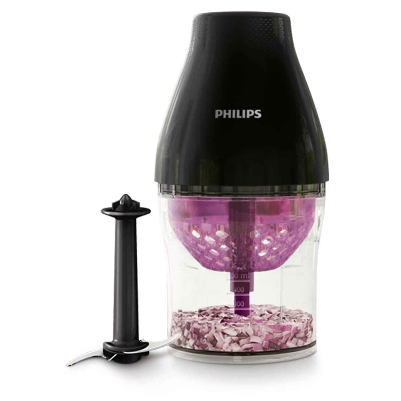 Philips Kitchen Appliances MultiChopper with Chop Drop Technology, Black, HR2505/26, 1.1L