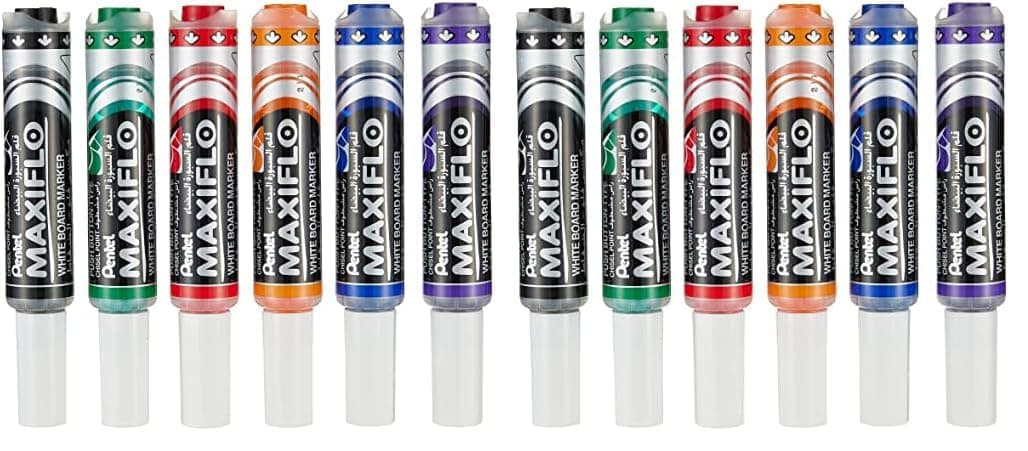 Pentel Maxiflo Medium Chisel Tip White Board Marker 6-Pieces, Multicolour