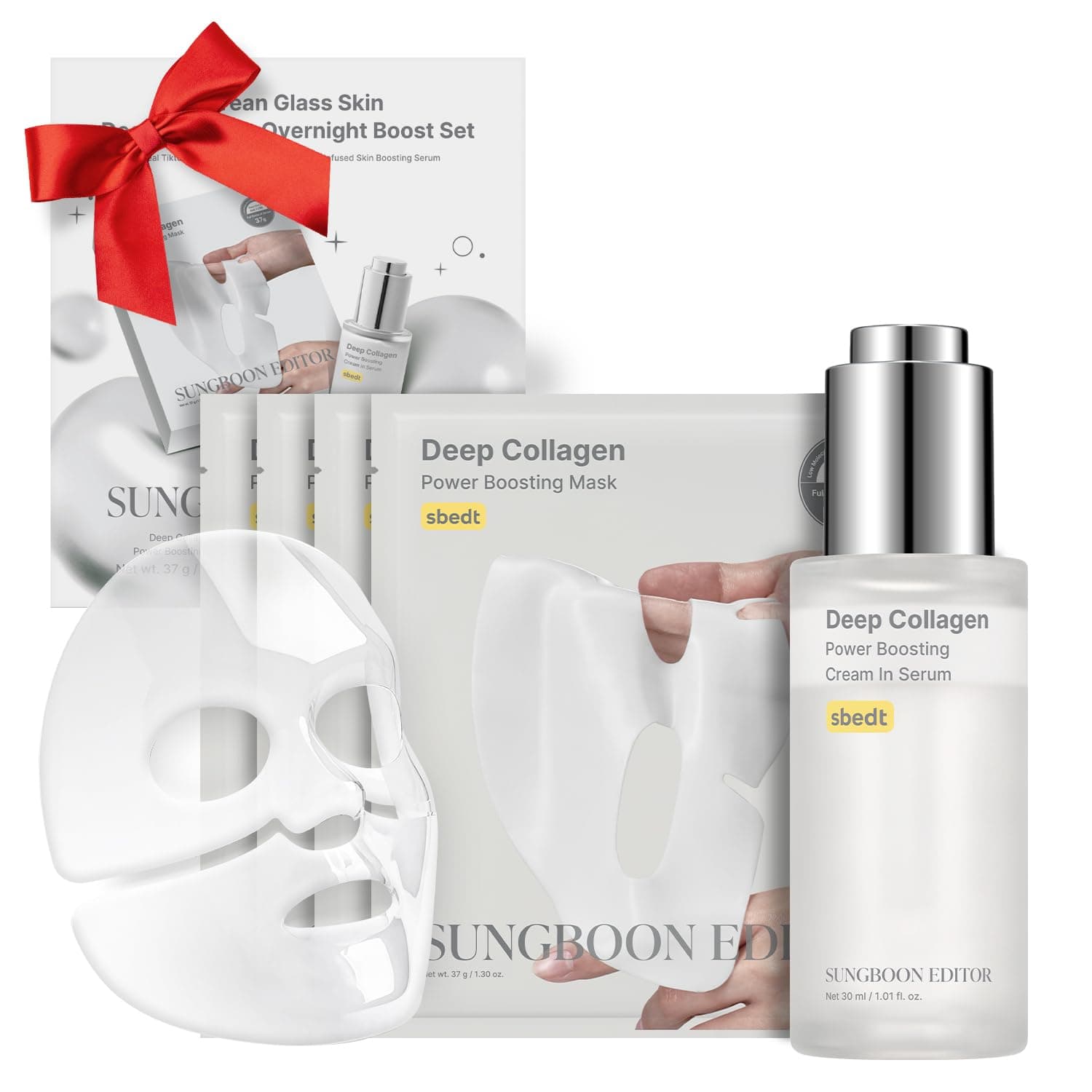 SUNGBOON EDITOR Deep Collagen Boost Set | Collagen Face Mask & Serum for Face, Real collagen 2,160,000ppb, Volufiline, Glass Skin, Skin Elasticity, Volumizing, Korean Skin Care, 37gx4ea & 1.01fl.oz