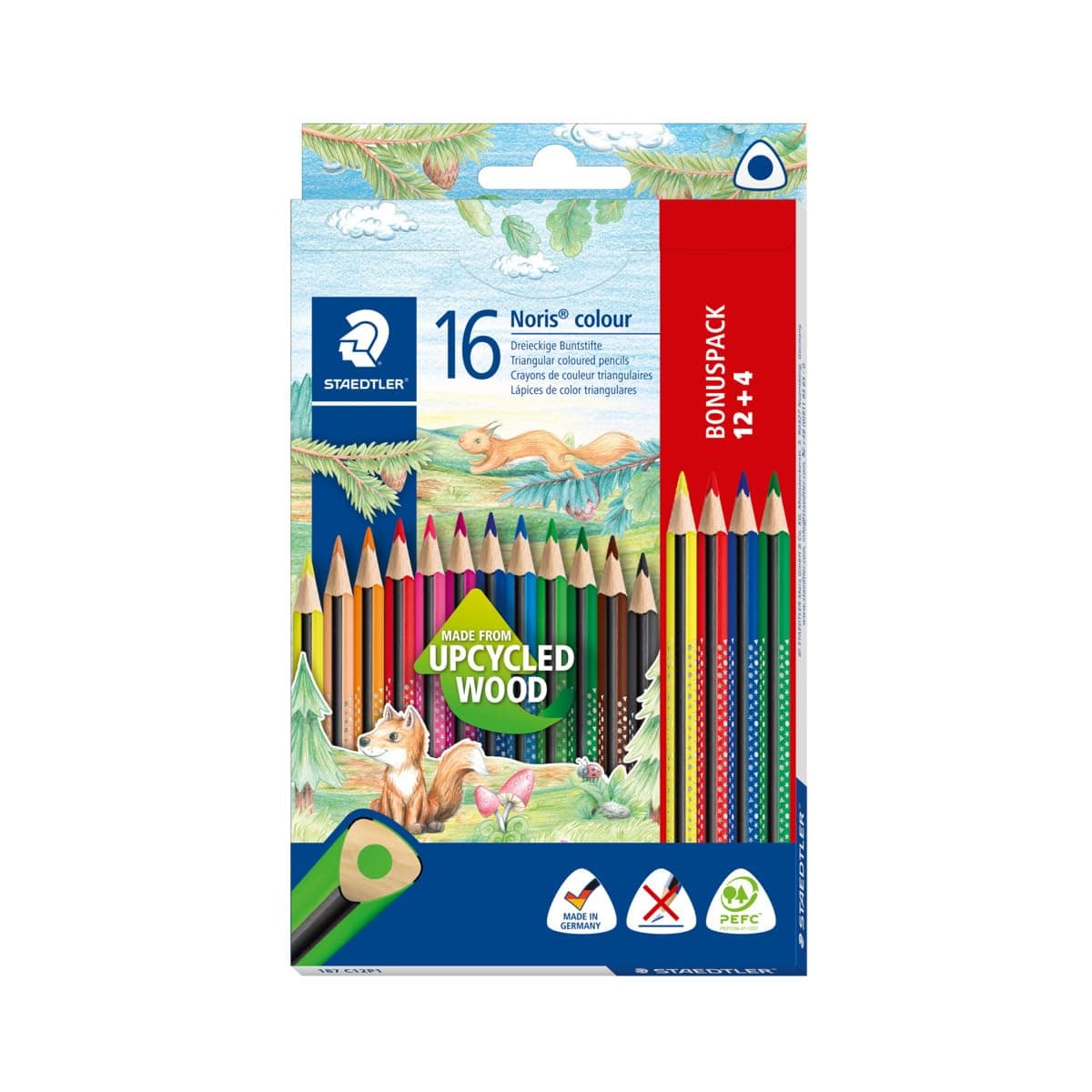 STAEDTLER Noris Colour Colouring Pencils, Increased Breaking Resistance, Triangular Shape, Attractive Design, Ergonomic Soft Surface, WOPEX Material, Brilliant Pens in Cardboard Case .187 C12P1, Pack