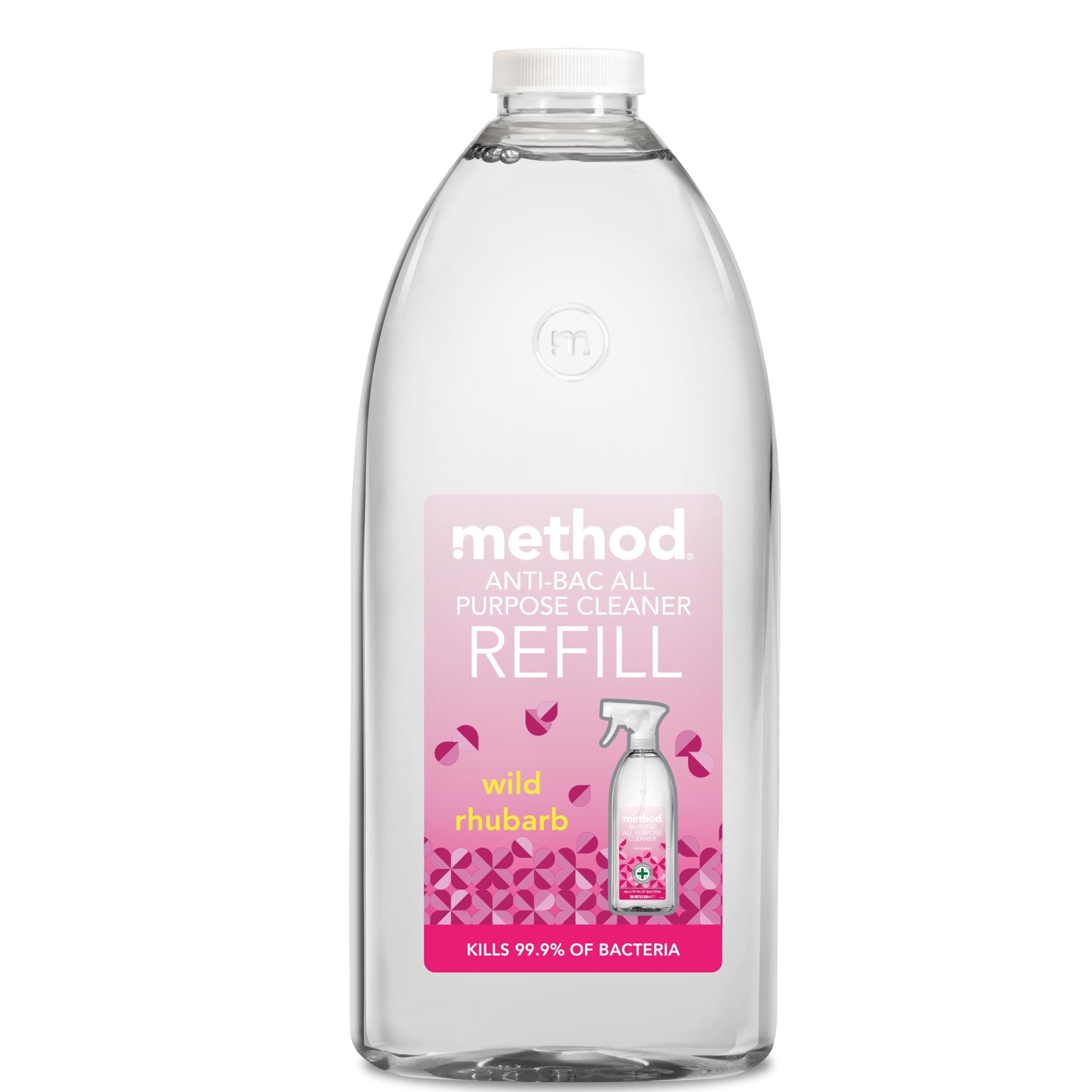 Method Antibacterial Spray Refill, All Purpose Cleaner, Powerful Formula Kills 99.9% of Bacteria, Wild Rhubarb Scent, 1 x 2L