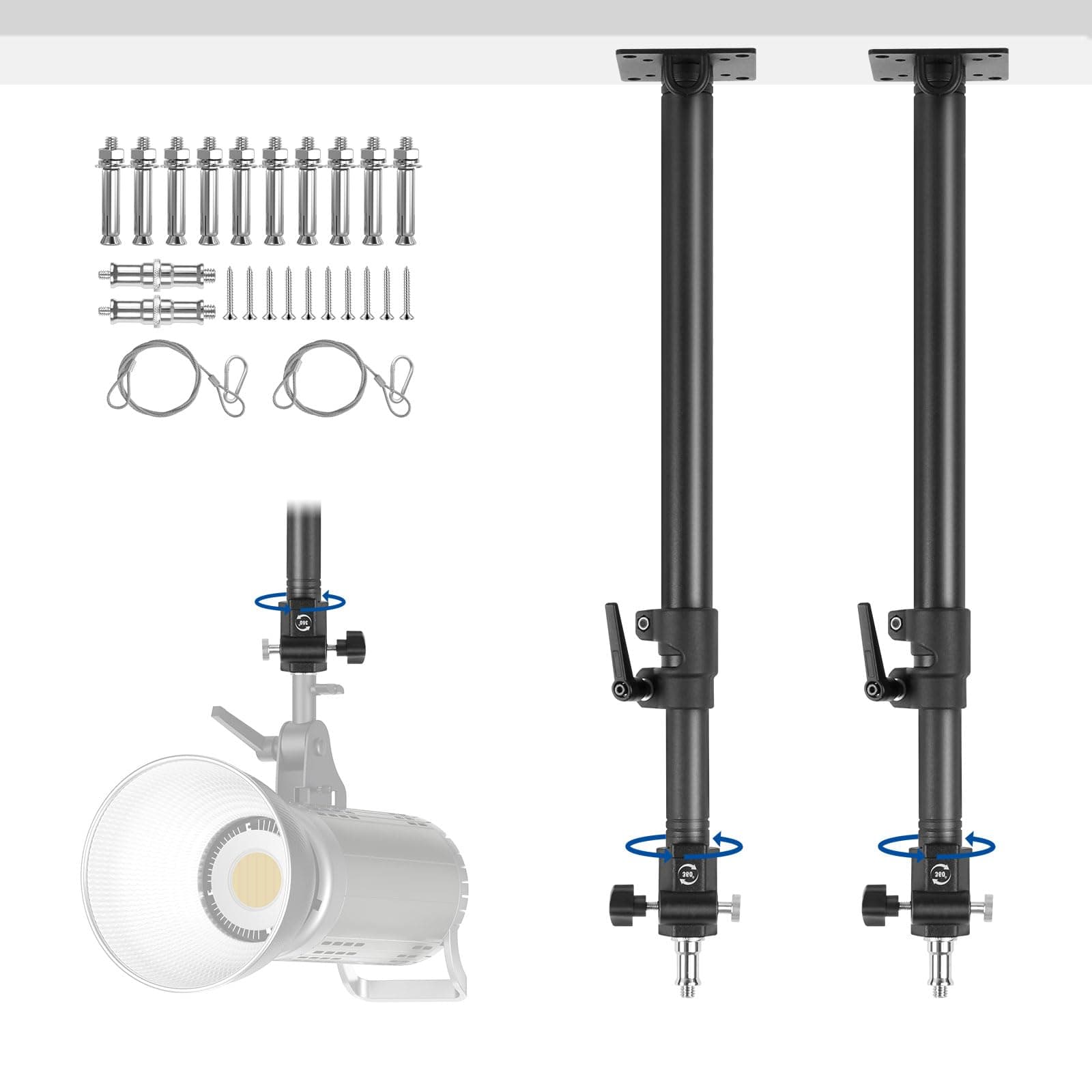 Wall Mounting Boom Arm, Foccalli Adjustable Ceiling Wall Mount with 360°Flexible Rotation and 3/8" 1/4" Thread for Photography Photo Studio Light, Softbox, Camera, Umbrella and Reflector (2 Pack)
