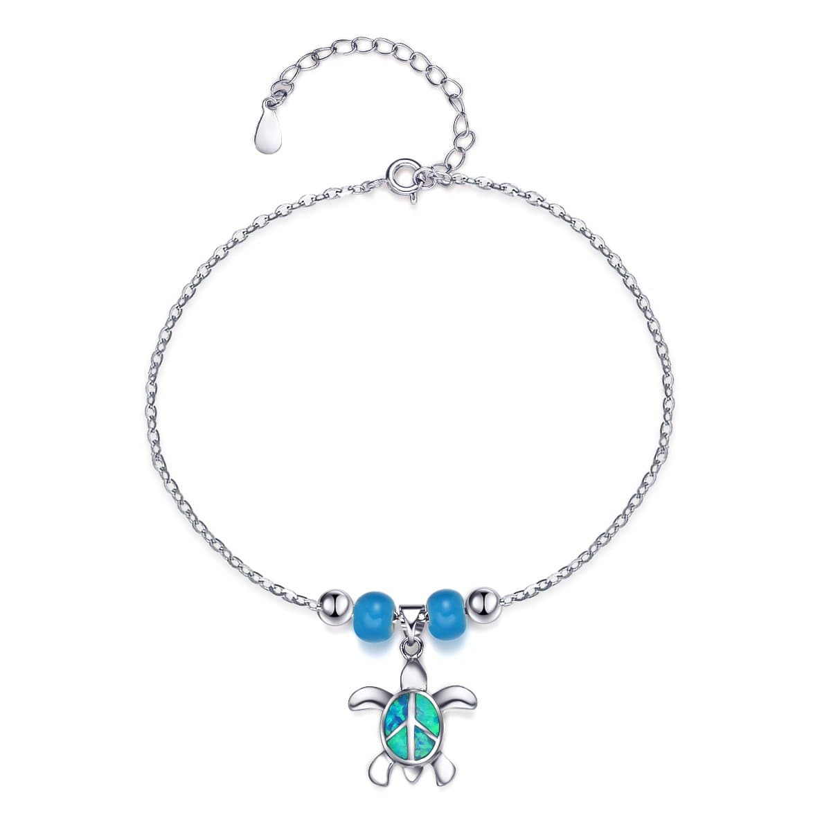 Anklets Sterling Silver Opal Turtle Anklet Barefoot Ankle Chain Beach Jewelry Charm for Women Blue