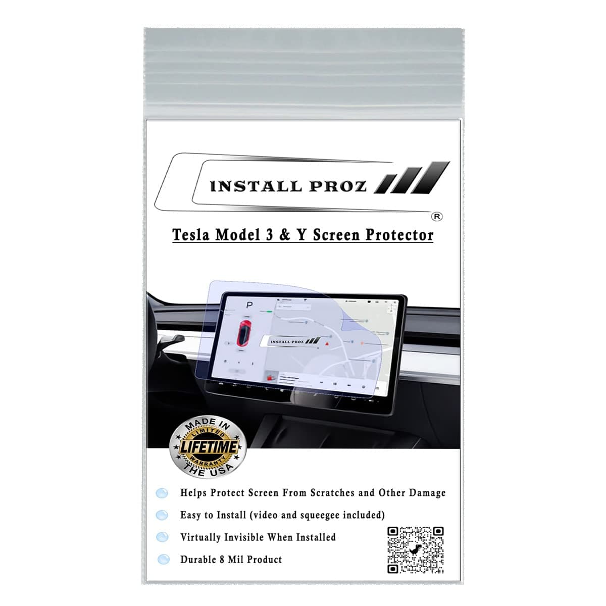 (2 Pack) Tesla Model 3/Y Navigation Screen Protector, Flexible Clear Bra Film, Anti-Scratch and Shock Resistant, For Model 3 or Y, Screen Protector Upgrade (Clear Gloss)