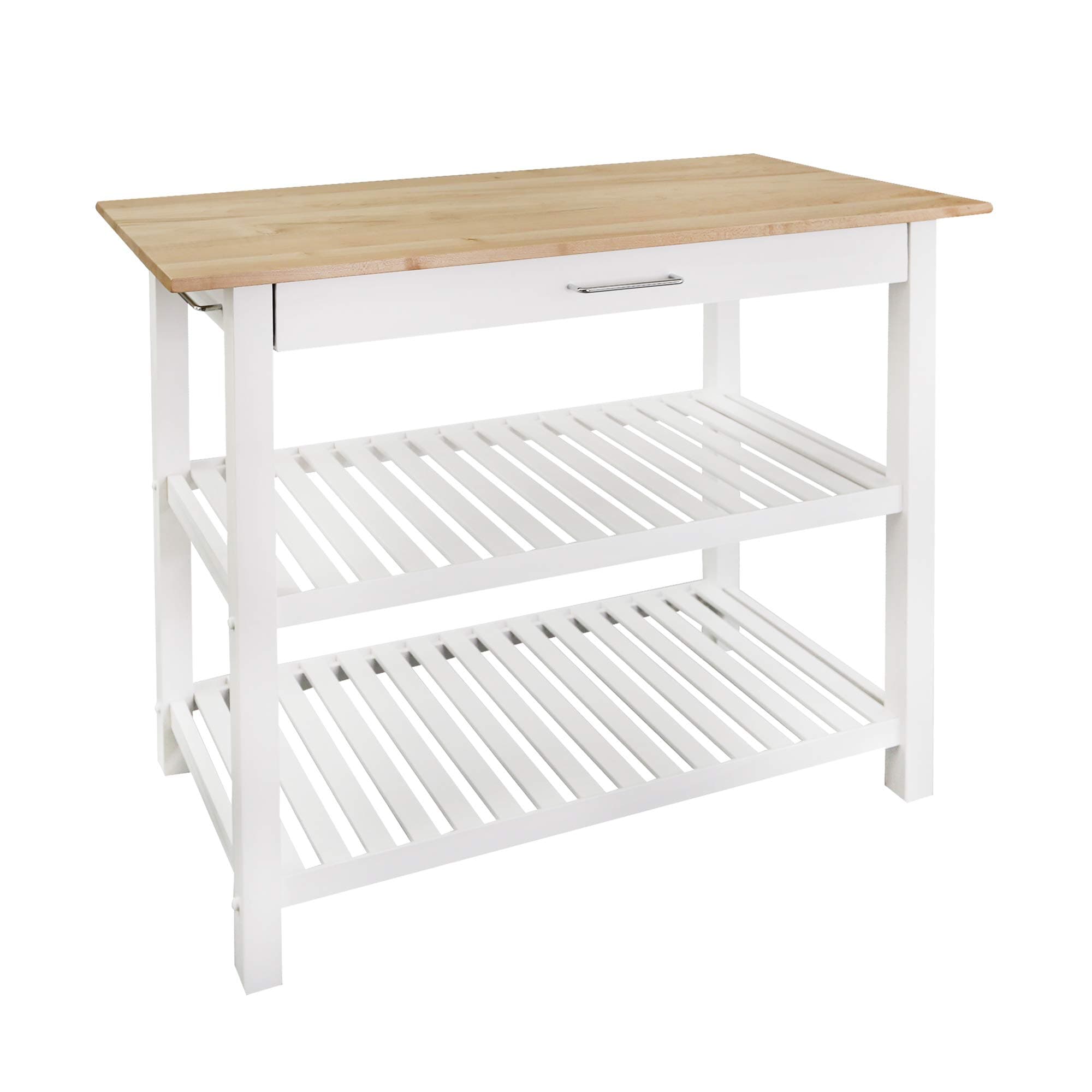 Casual Home Solid Wood Kitchen Island, Natural Maple Top, White Base (New) 40*20*36.5inch
