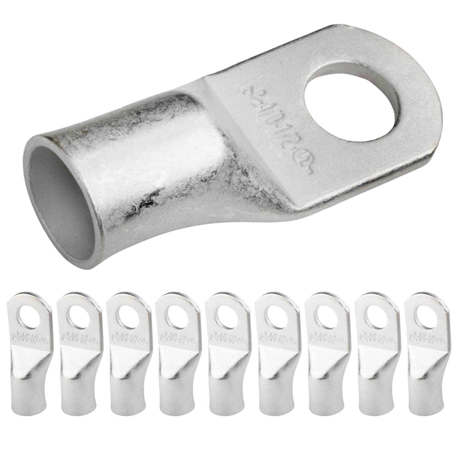 10pcs 4/0 AWG 1/2" Stud Tinned Copper Wire Lugs, Ring Terminals, Battery Cable Ends, 0000 Gauge Ring Terminal Connectors, UL Marine Grade Electrical Terminals