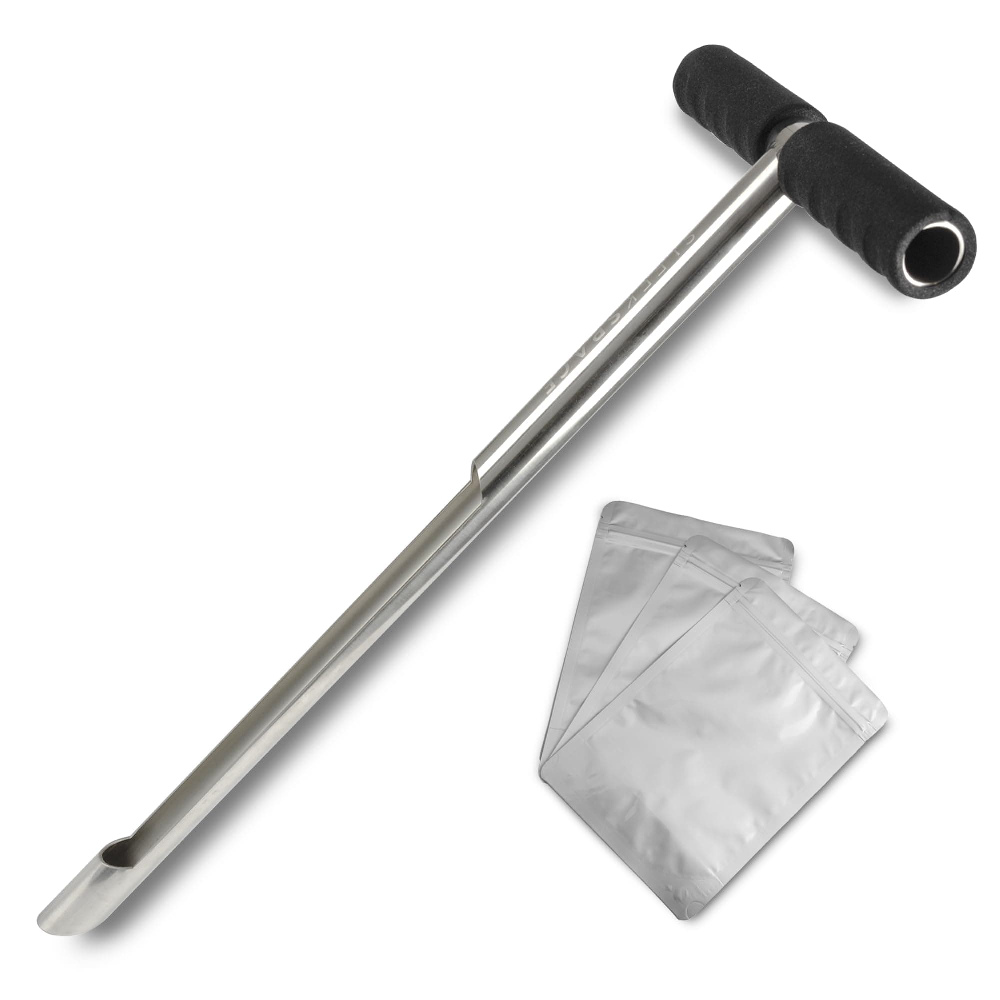 Sleek Space Soil Probe with Small Soil Sampler Bags. 20" Soil Sample Probe Rod. Patent Pending Ground Probe Design for Tidy Strata in Soil Test Sampling.