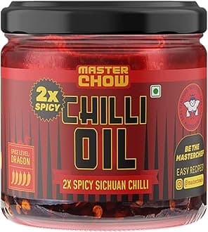 MasterChow 2X Spicy Sichuan Chilli Oil (170g) | Extra Hot | Made with Sichuan Peppercorns, Crunchy Garlic & Red Chillies | All Purpose Condiment | Eat With Momos, Pizza, Noodles