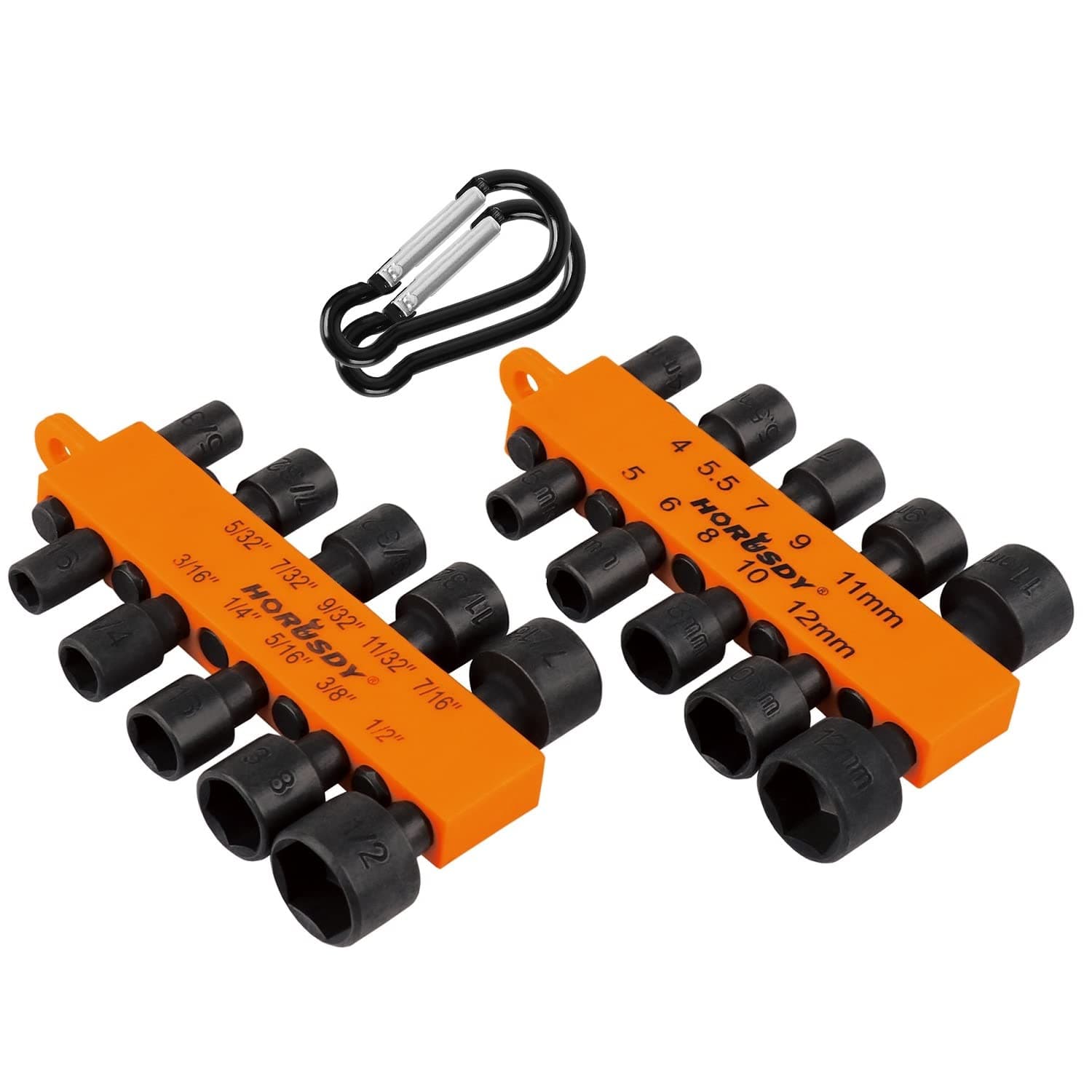 HORUSDY 22-Piece Power Nut Driver Set for Impact Drill, SAE and Metric, 1/4” Nut Driver Hex Keys, Hex Head Drill Bit Set