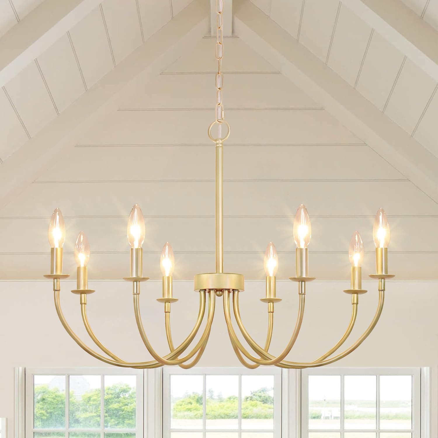 8-Light Gold Chandeliers for Dining Room, Farmhouse Dining Room Light Fixtures, Rustic Candle Chandelier Light Fixtures for Living Room, Kitchen, Staircase, Entryway, Foyer
