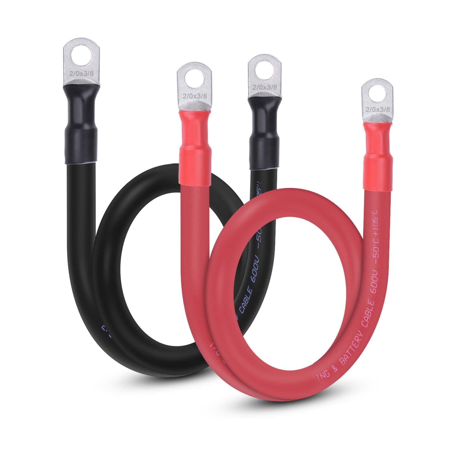 2/0 AWG Flexible Battery Cable with 3/8" Terminals - OFC Pure Copper Inverter & Welding Wire for Automotive Solar RV Motorcycle (Red + Black 2FT Pair)