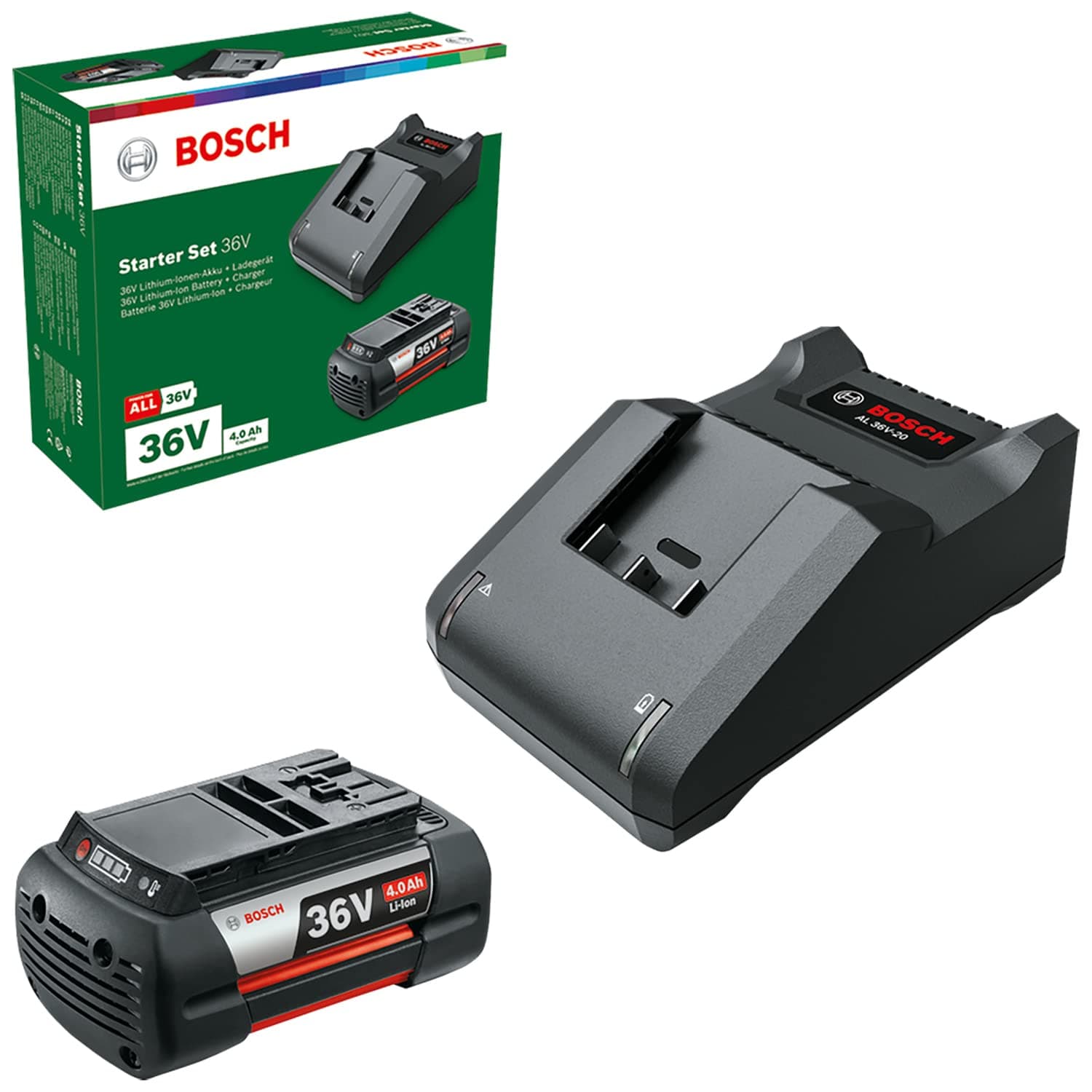 Bosch Starter Set 36 V (1 Battery 36 V 4.0 Ah, Charger AL 36 V - 20, in Carton Packaging)
