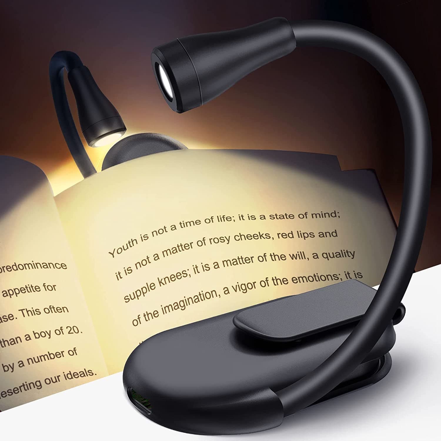 ABS Study Lamp With 3 Modes - Portable Reading Light for Students, Eye-Caring LED Book Light With Clip (Black)
