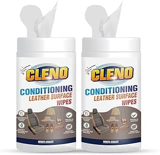ClenoConditioning Leather Surface Wet Wipes for Sofas, Bags, Leather Clothes & Interior, Car Seat, Luggage, Briefcases, Shoes, Handbags, Restores Polish and Gives Shine - 50 Wipes (Pack of 2) (Ready to Use)