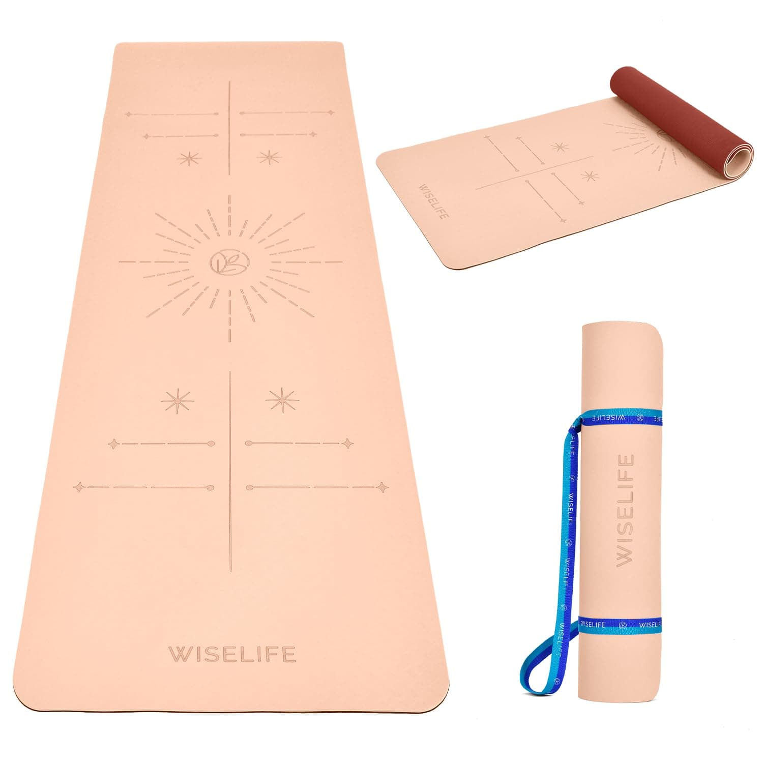 - Dual Layer TPE Yoga Mat with Alignment Lines + Carry Strap for Women and Men|Non-Slip Textured Extra Wide & Thick|Pro Balance TPE Exercise Mat for Home (6MM,Peach Wine)