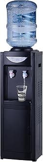 5 Gallon Top Loading Hot/Cold Water Cooler Dispenser with Child Safety Lock & Storage Cabinet, Removable Drip Tray for Kitchens, Indoor Home Office Use Black