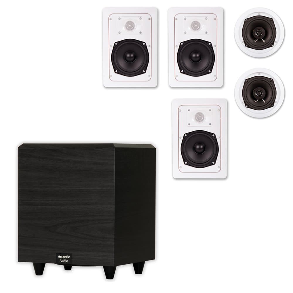 Acoustic Audio 5.1 Speaker System Flush Mount 5 Speaker Set and 6" Powered Sub