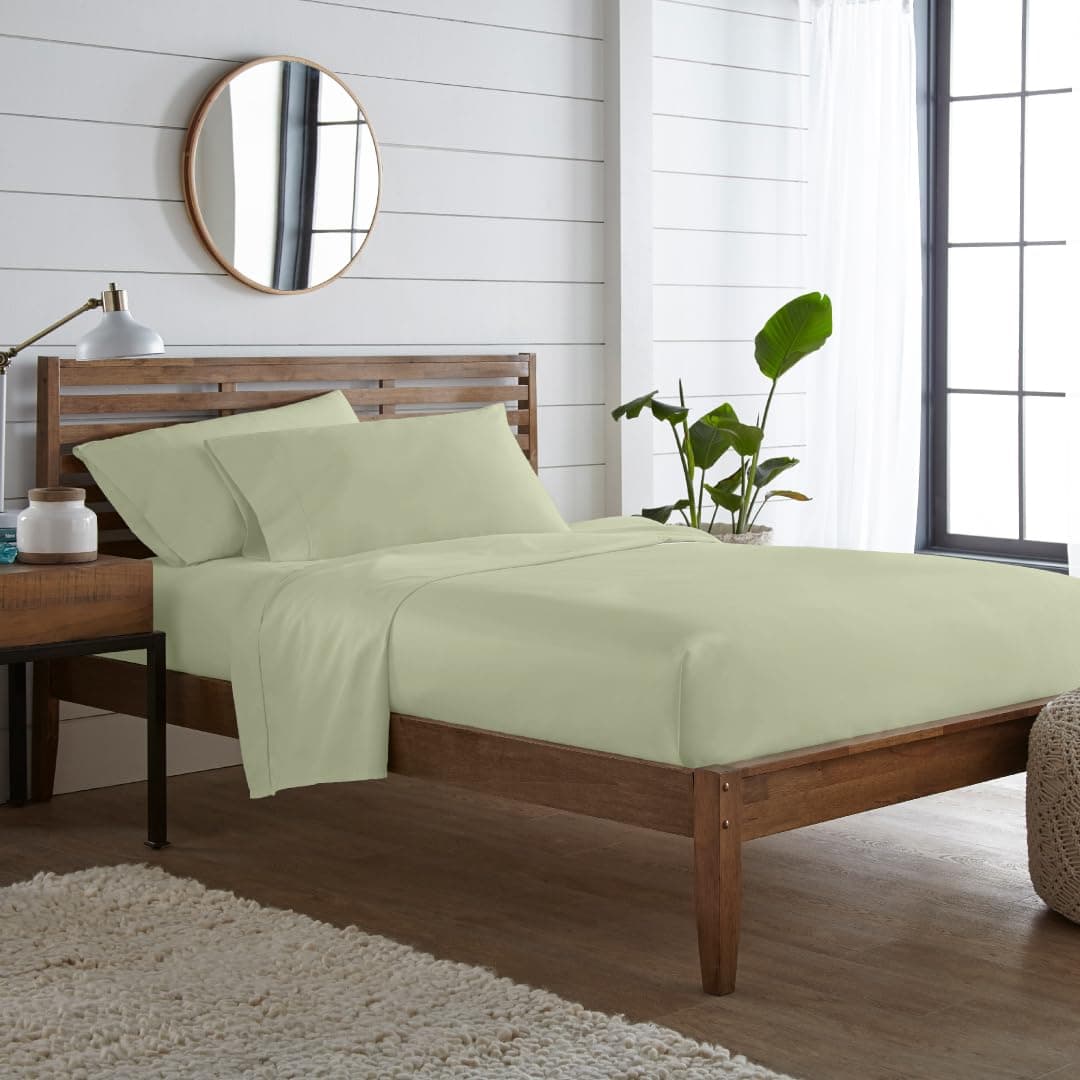 Blue Dahlia 3 Pc Fitted Sheet Set for King Size Bed, 100% Cotton- 1 Fitted Sheet & 2 King Size Pillow Covers, Oeko TEX Certified, Elastic Bedsheets (76"x80"+15" Deep Pocket, Pale Green)