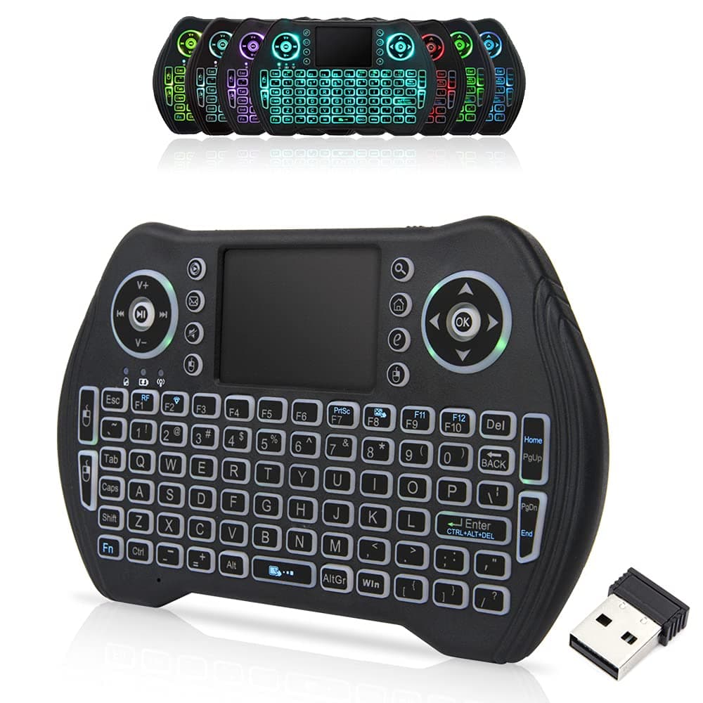 2.4GHz Mini Wireless Keyboard Remote Control with Touchpad Mouse Combo, 7-colors Backlit Rechargeable Portable Keyboard for Android TV Box, Smart TV, PC, Windows, HTPC, Laptop Wireless Mini Keyboards