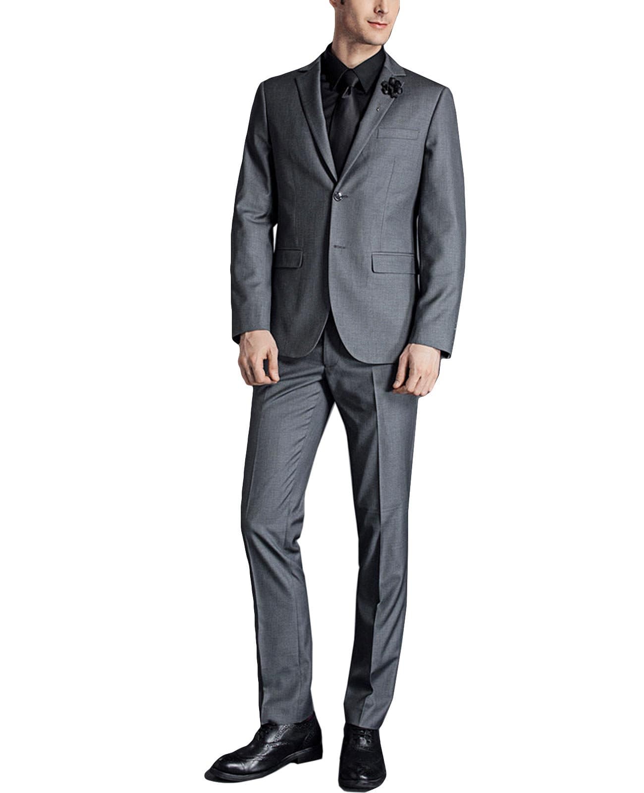 NIDICUS Men Slim Fit Office Work 2-Button Business Formal 2-Piece Suit Set Tux Grey 54/Pant38