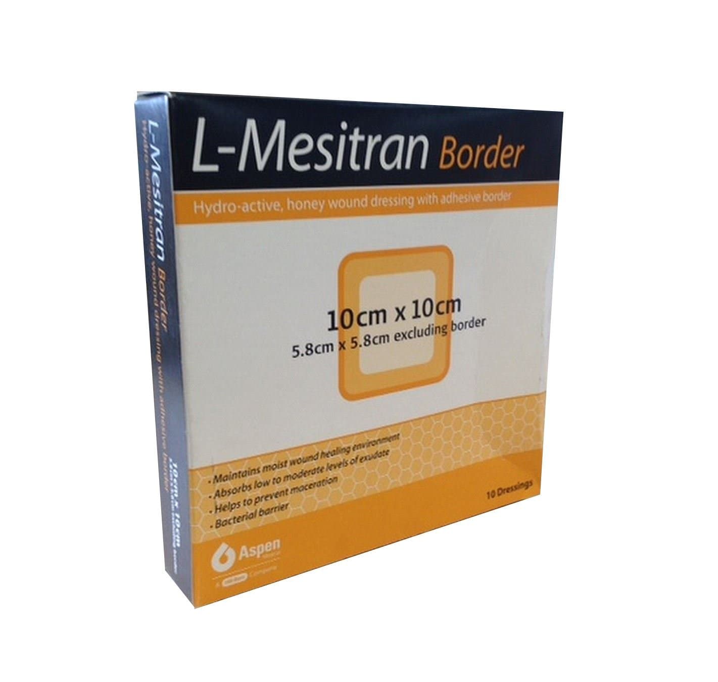 L-Mesitran Border Hydro-Active Honey Wound Dressing With Adhesive Border 10cm x 10cm - Pack of 10