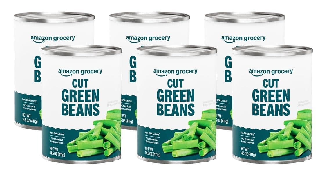 Cut Green Beans, 14.5 Oz (Previously Amazon Fresh, Packaging May Vary) (Pack of 6)