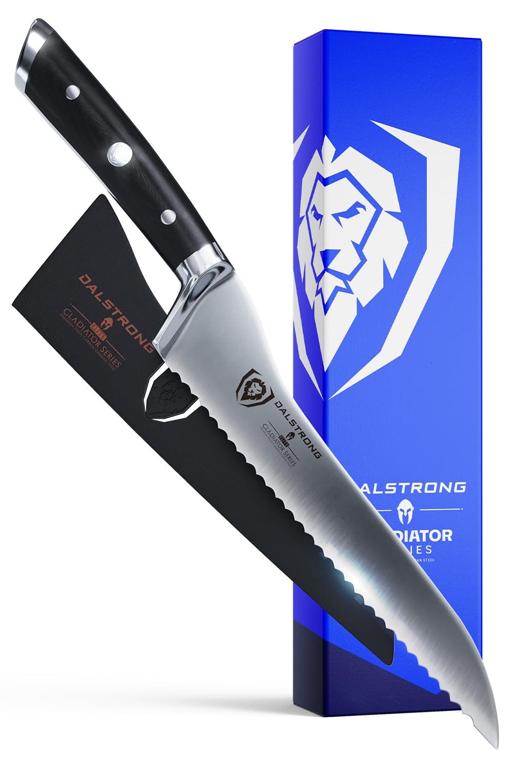 DALSTRONG Serrated Offset Bread & Deli Knife - Gladiator Series- 8"- German HC Steel - Guard Included