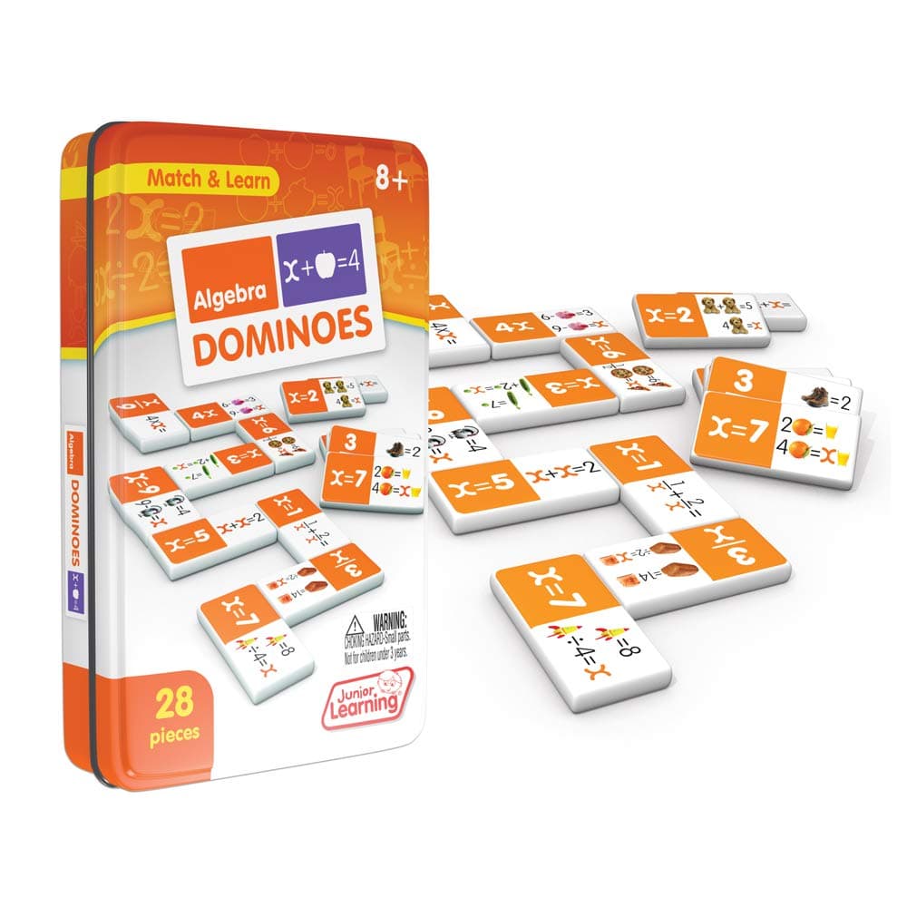 Junior Learning Algebra Dominoes | Numeracy Match and Learn Game | 28 Pieces in a Durable Collectors Tin | 1-4 Players, Ages 8-9+, Year 6