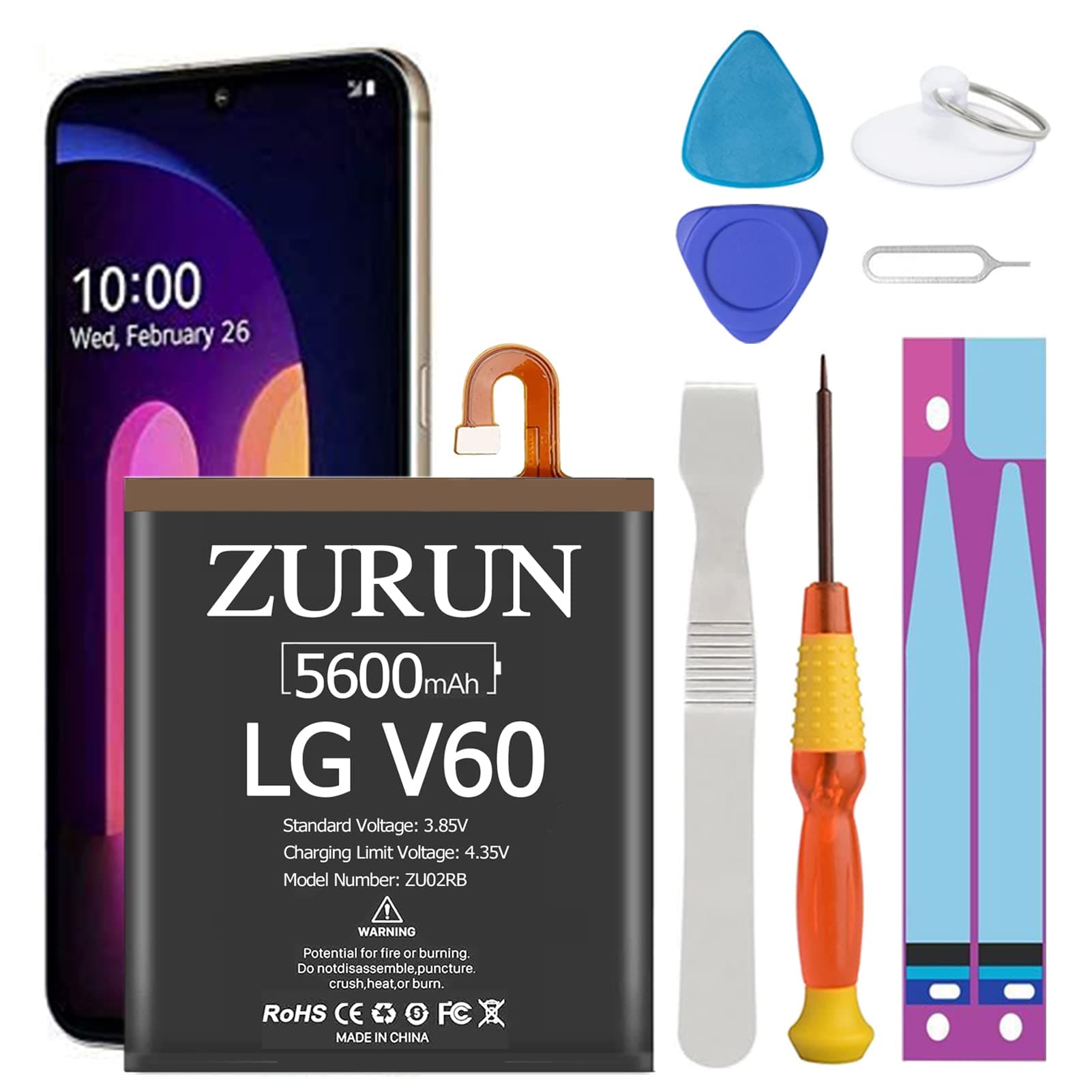 2 5600mAh Li-Polymer Battery Replacement for LG V60 ThinQ 5G BL-T46 LM-V600TM T-Mobile/Sprint/U.S. Cellular with Screwdriver Tool Kit