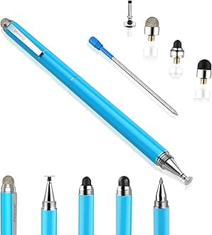 Penyeah Stylus Pen for iPad - [4-in-1] High Sensitivity and Precision Touch Screen Stylus Disc Tip,Black Rubber Tip & Mesh Fiber Tip Universal for All Capacitive Touch Screen Device - Light Blue