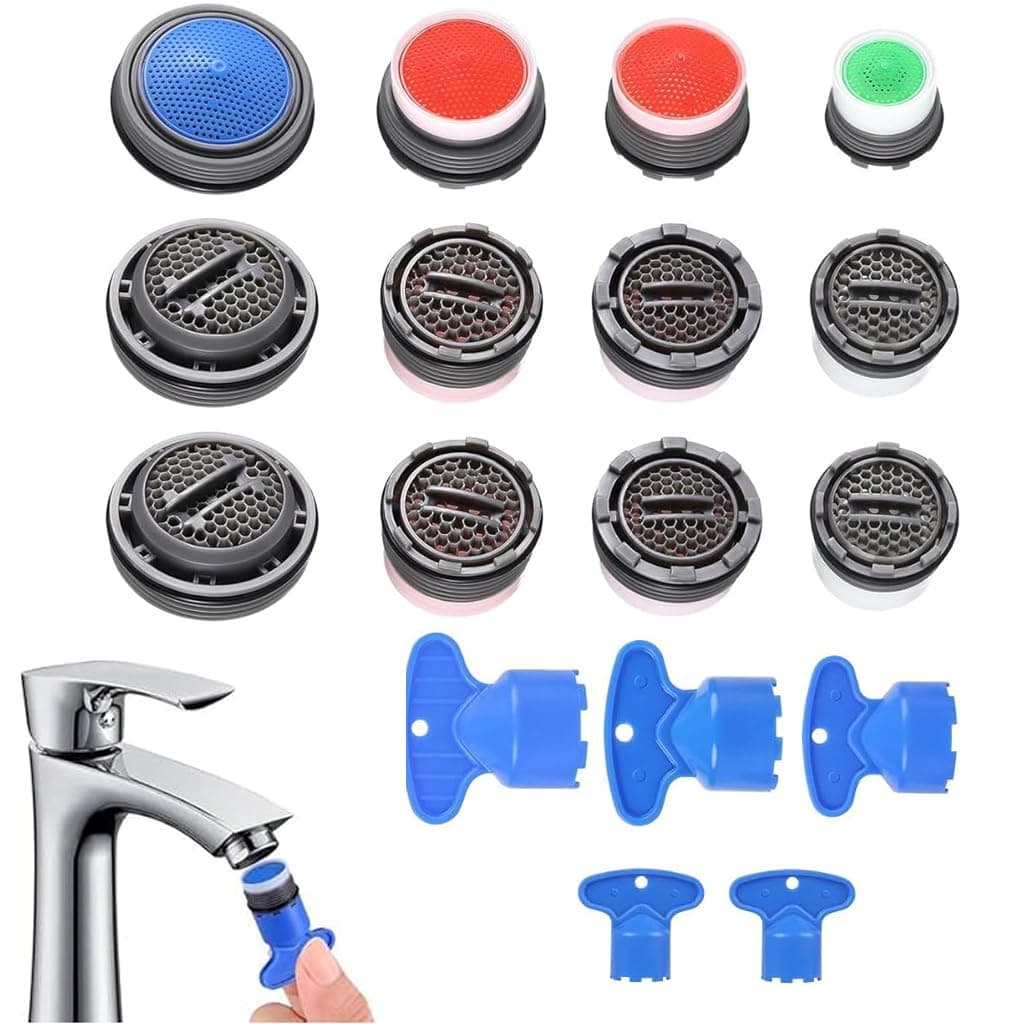 HASTHIP ® Cache Aerator 12-Piece Faucet Cache Aerator Kit with 4 Sizes & 5 Multi-Size Keys Durable ABS Faucet Filter for Water Efficiency Easy Install for Kitchen & Bathroom Faucets, Compact