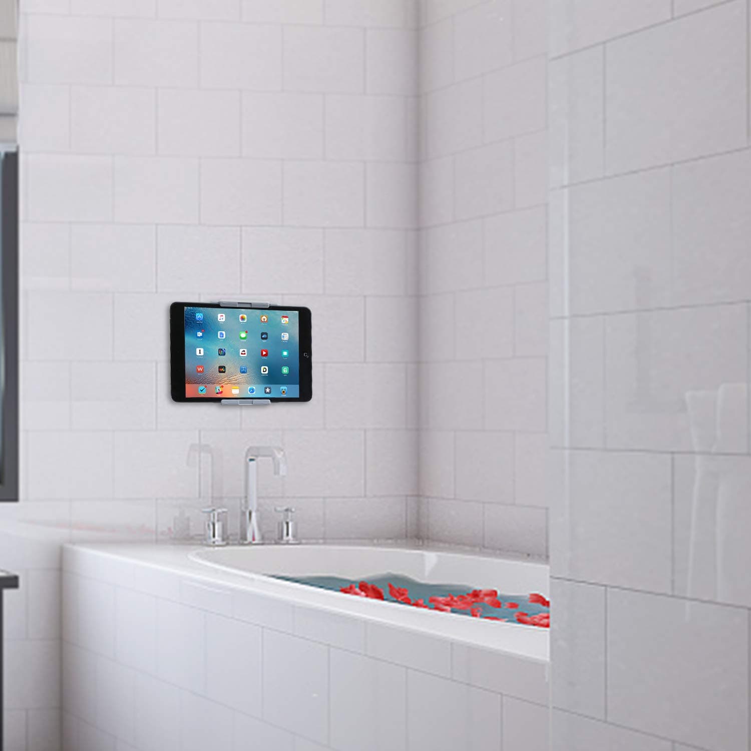 TFY Tablet Wall Mount, Kitchen Wall Mount for Tablets and Smartphones, Fits on Kitchen, Bathroom, Bedroom, Readingroom and more -Gray