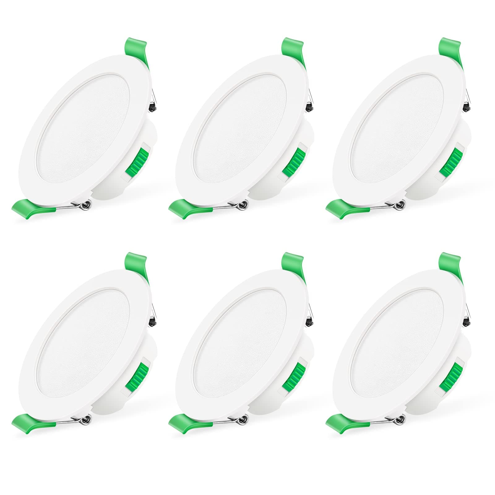 ALUSSOLED Downlights Ceiling Dimmable 7W IP44 Slim Recessed Ceiling Lights, 3000K Warm 4000K Neutral 6500K Cool Adjustable Down Lights Indoor Ceiling, Round White, 6 Pack