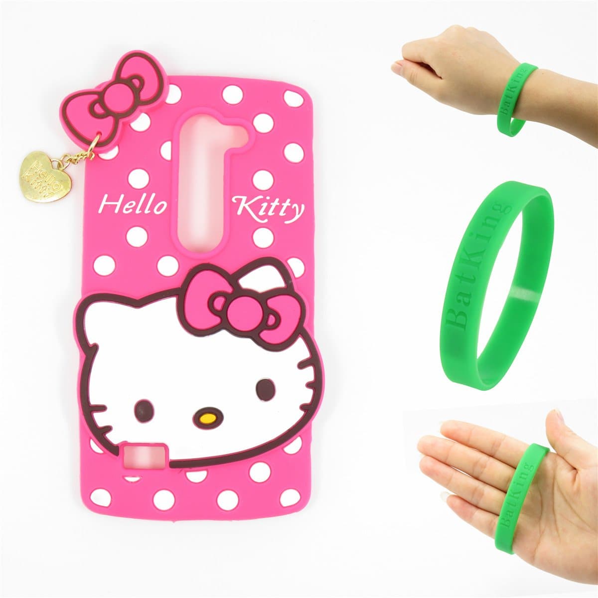 LG K8 Case,LG K8 Hello Kitty Silicone Case,Bat King 3D Cute Cartoon Hello Kitty Soft Silicon Gel Rubber Case Cover Skin for LG K8(Rose Hello Kitty)