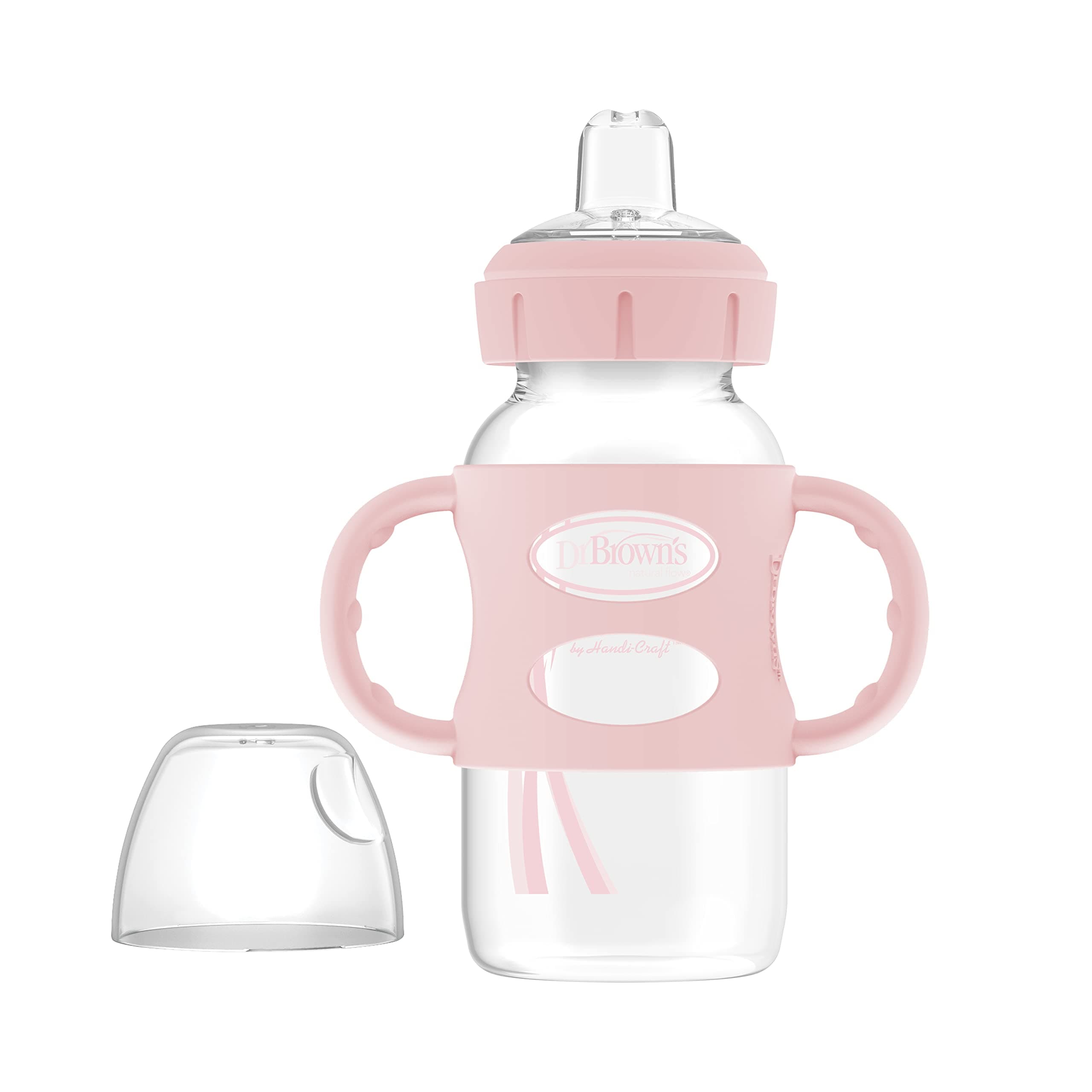 Dr. Brown's Wide-Neck Transitional Sippy Bottle with Silicone Handles 9 oz/270 mL, Pink, 1-Pack