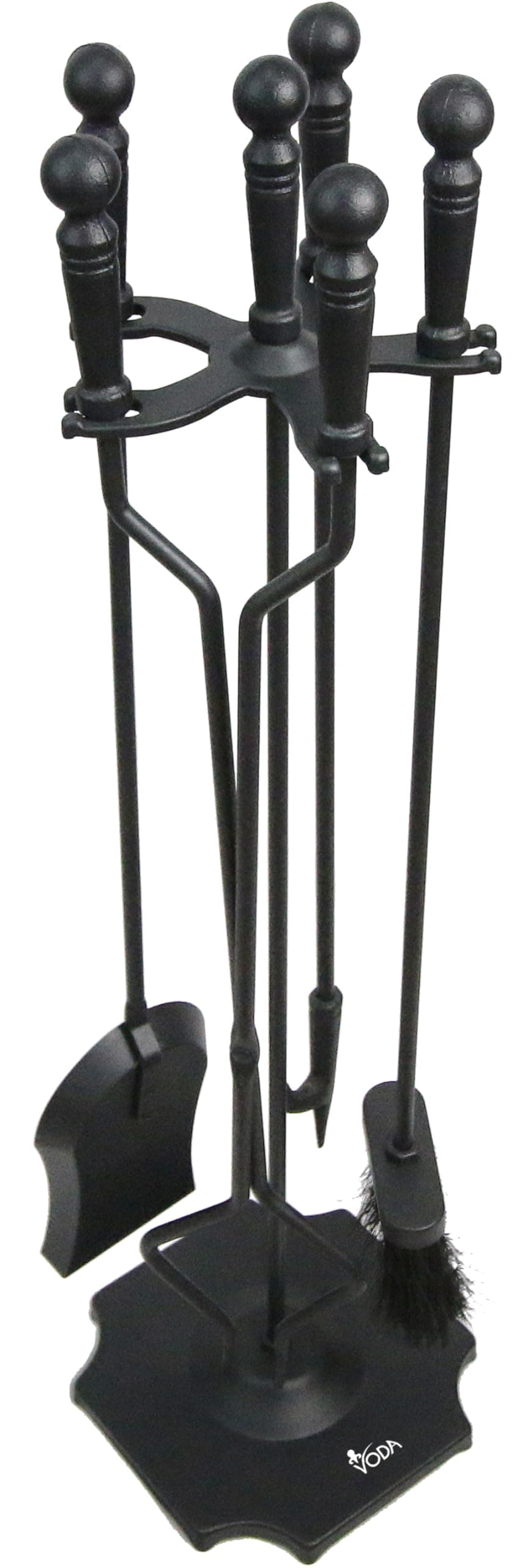 VODA Fireplace Tools Set 5 Pieces 31.5In Cast Iron Indoor Fireside Accessories Large Fire Place Tool Set Outdoor Holder Fire Kit Stand Wood Stove Log Shovel Brush Tong and Fireplace Poker