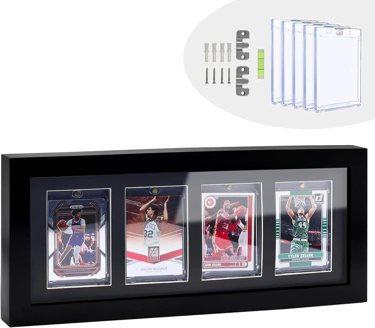LIUYALO 4Grids Trading Cards Display Frame, 100% Solid Wood with 4 Magnetic Card Holders for Sports Cards (Black)