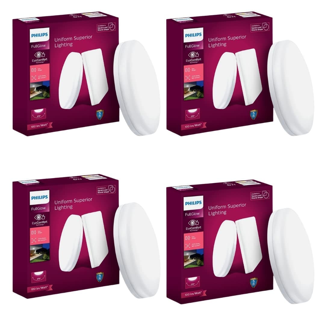 PHILIPS Rimless Full Glow 12-Watt Round LED Surface Downlighter for Ceiling | Natural White Light for Home & Hall | Pack of 4