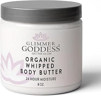 GLIMMER GODDESS Organic Whipped Body Butter for Women - Moisturizer Cream with Shea & Cocoa Butter, Almonds & Coconut Oil - Citrus Basil, 8oz