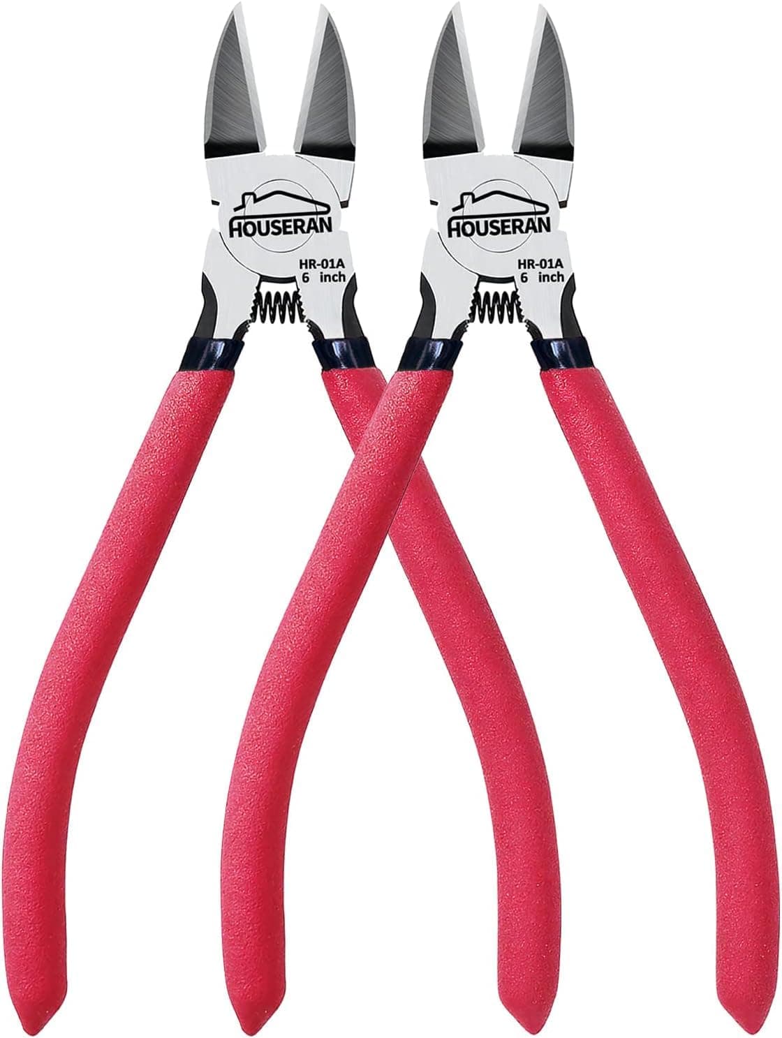 Wire Cutters 2 PACK, 6 inch Wire Cutter Set, Side Cutters Flush Cut Pliers, Spring Loaded Cutting Pliers with Non-slip Red Handle, for Jewelry Making, Crafts