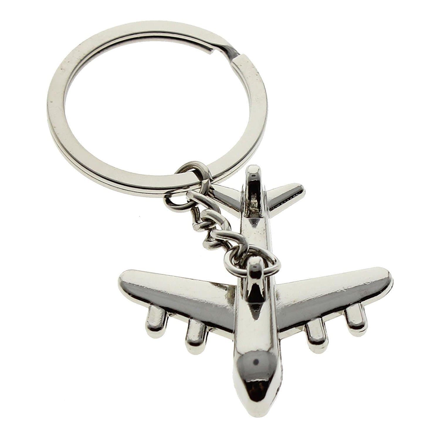 Metal Aeroplane Keychain & Keyring Silver