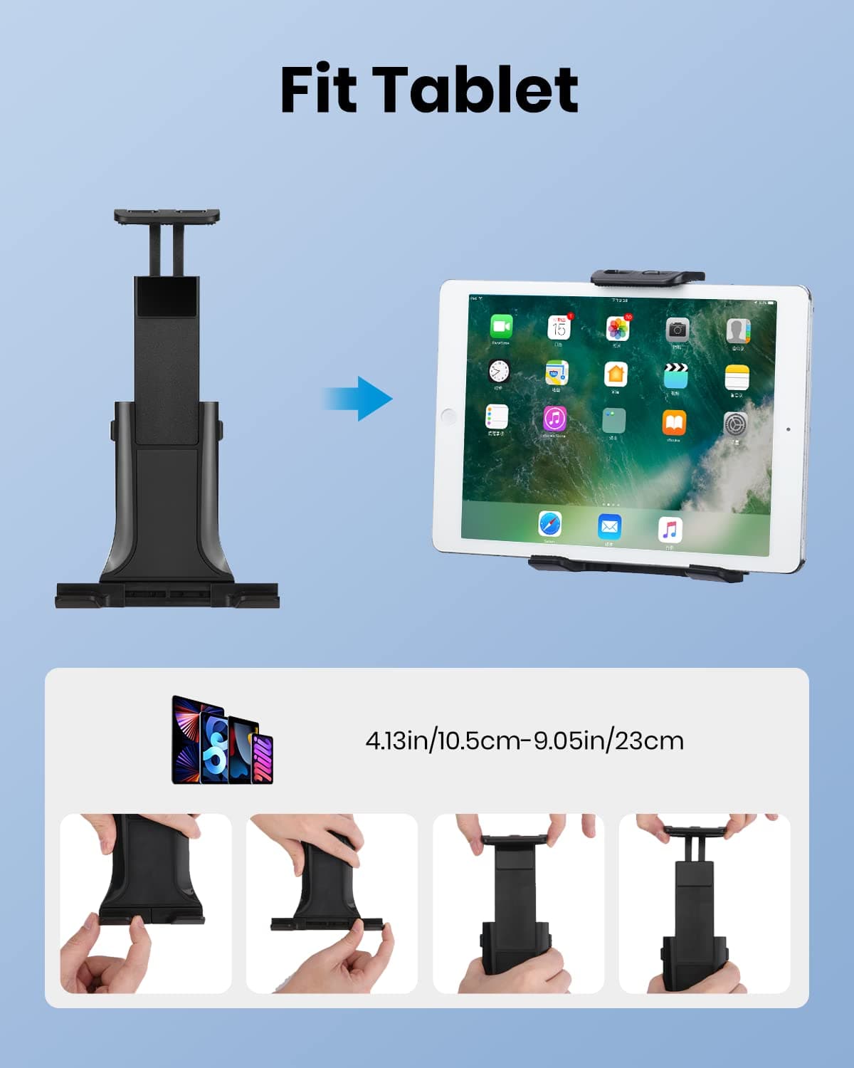 Moukey Adjustable Tablet Holder for Microphone Stands, Mic Stand Clamp Mount Bracket for Smartphones, 90°Flexible Tablet Stand Mmsph-1