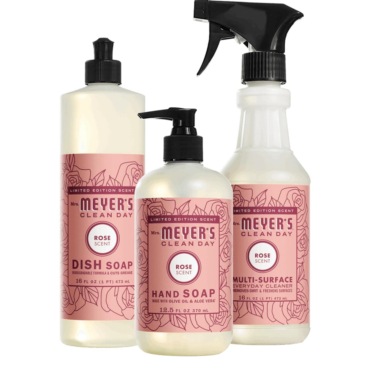 Rose Scent Kitchen Basics Set, Dish Soap, Hand Soap, Multi-Surface Everyday Cleaner 3 ct.