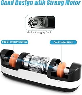 Kiseely lectric Knife Sharpener, 5 in 1 Knife Sharpening System with 3 Speed Setting, Rechargeable Professional Diamond Knife Sharpener with LED Display for Rough & Fine Sharpening (UA1), MX-15