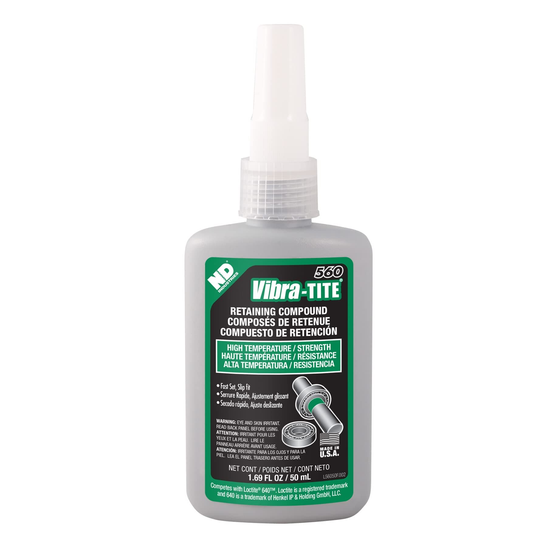 Vibra-TITE 560 High Temperature Retaining Compound, 50 ml Bottle, Green