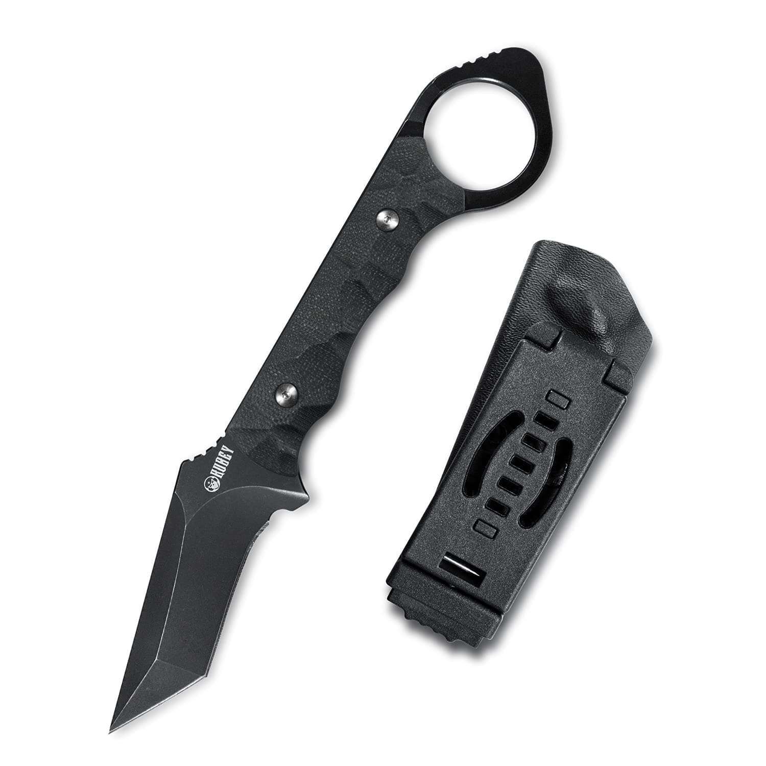 KUBEY WOLF E-CQC KU320 Fixed Blade Edc Knife Tanto D2 Blade and G10 Handle with Black Kydex Sheath Good for Outdoor Hunting and Hiking (Black Stonewashed)