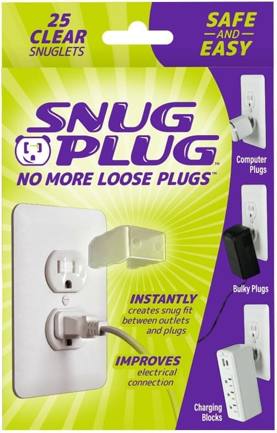 Snug Plug Loose Outlet Plug Fix & Outlet Insert | Prevent Plug from Being Unplugged & Save Money On Electricians – Clear Plastic Plugs for Outlets Keep Loose Plugs Secure – (25/Pack Clear)