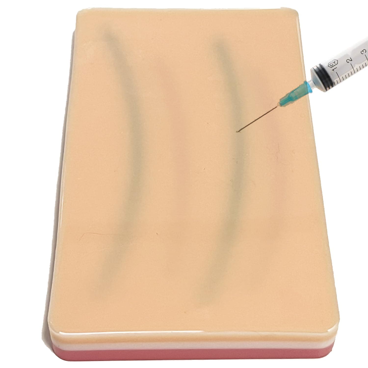 【Injection Training Model KIT】- 4 in 1 Injection Training Pad with 4 Veins Imbedded, Silicone Human Skin Suture Training Pad, Realistic Texture & 3 Skin Layers (6.5 x 3.5 x 0.5inch)
